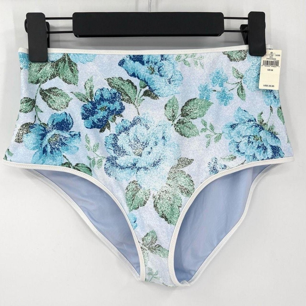Aerie Blue Floral High Waisted Full Coverage Swim Bottom